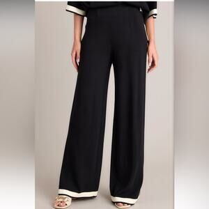 New Boutique Resort Knit Black & Cream Wide Leg Casual Pants